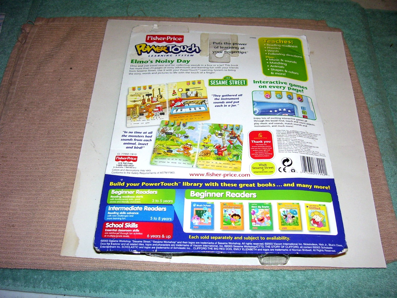 Fisher Price Power Touch Book and Cartridge Elmos Noisy Day Beginner Readers NOS