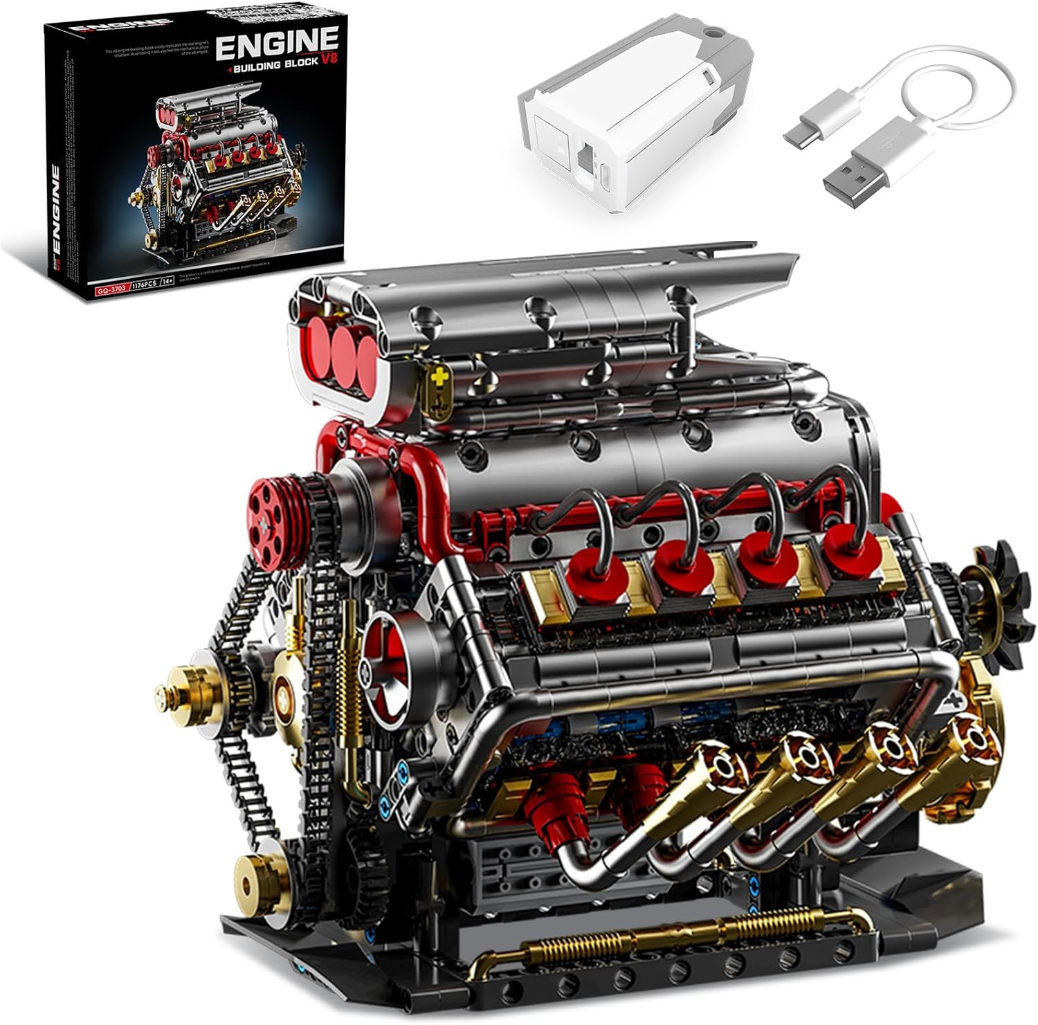 V8 Engine Model Kit That Runs 8-Cylinder Car Engine Building Set with Rechargea