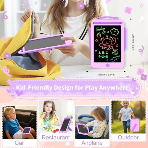 Songkang LCD Writing Tablet for Kids 8.5 Inch, Color Drawing Pad with Back Pink