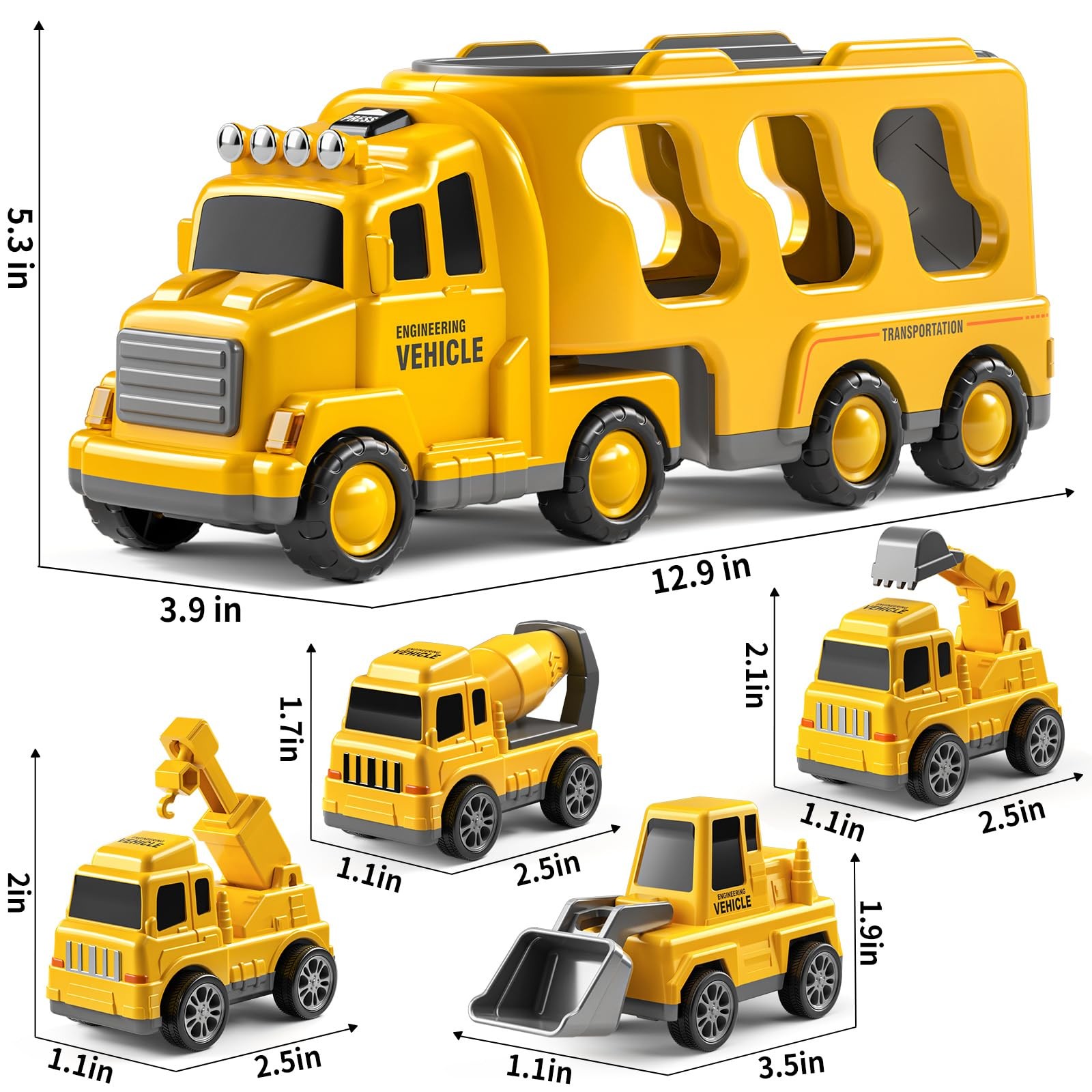 JUKUDAHU Trucks for Toddlers 2-4 13.3 x 4.3 x 5.7 inches, 5 Construction Cars