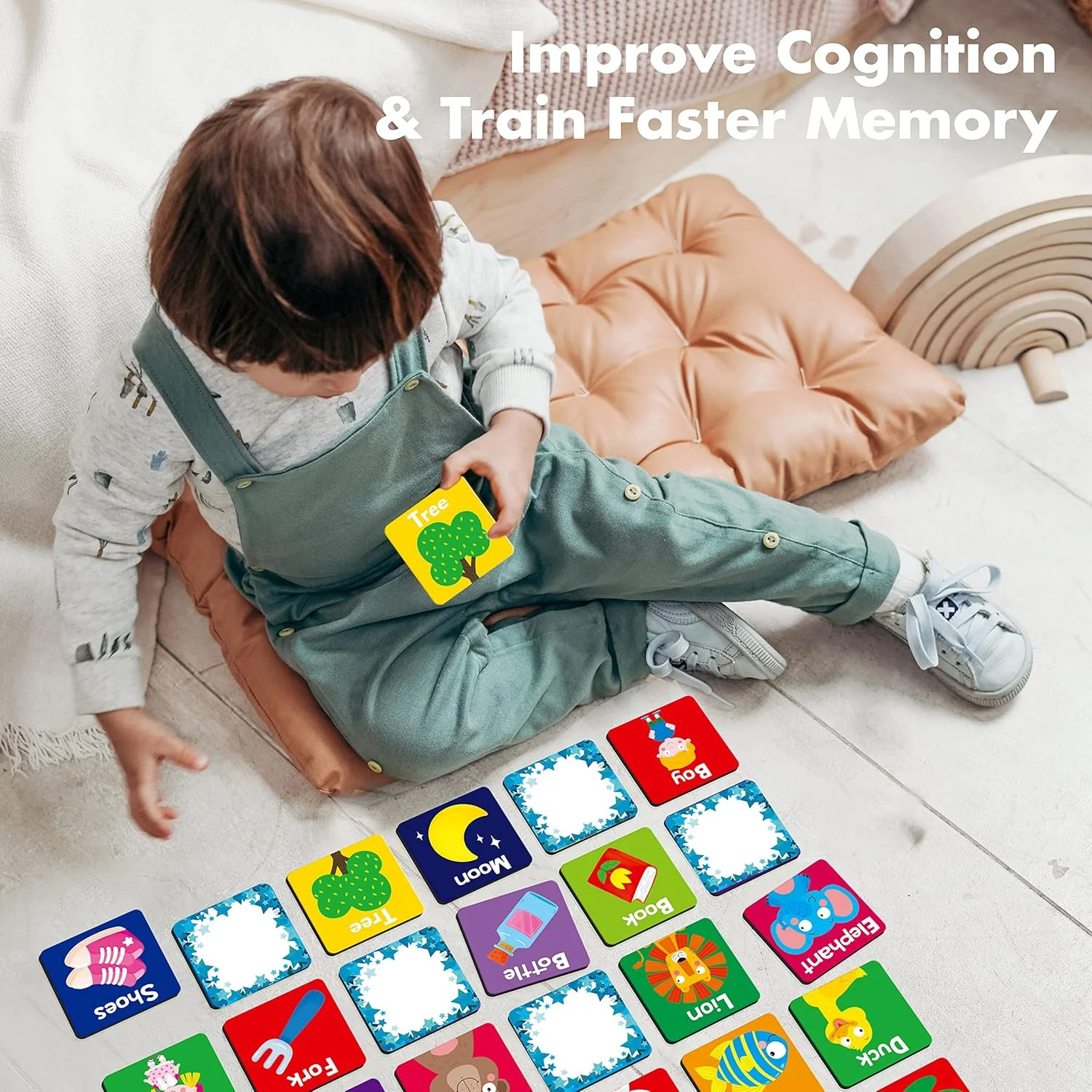 72 PCS First Words Memory Matching Game Toddler Cards 36 Pairs Kids Learning