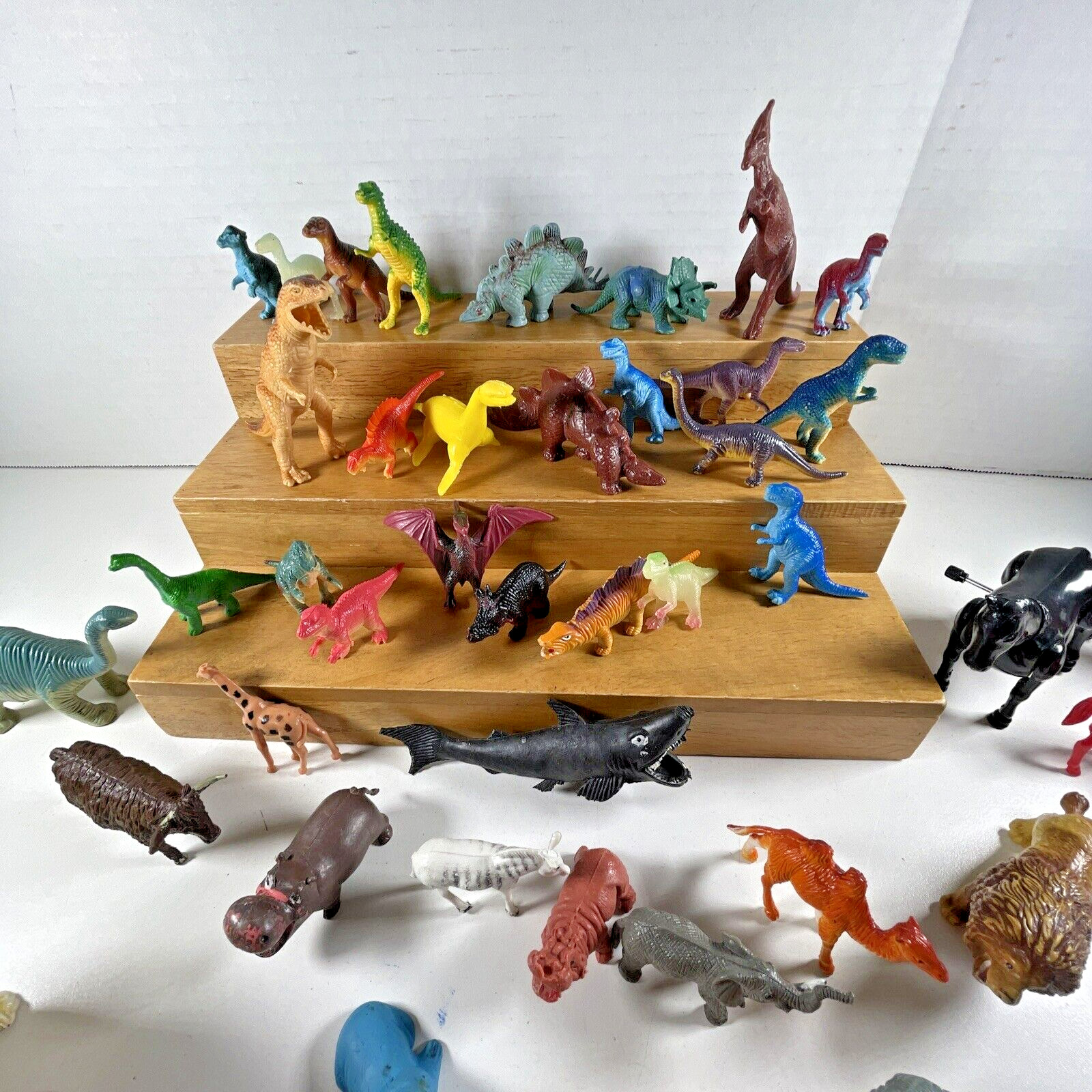 Estate TOY BOX LOT of 65 Miniature Toy Plastic Animal, Dinos + Figures