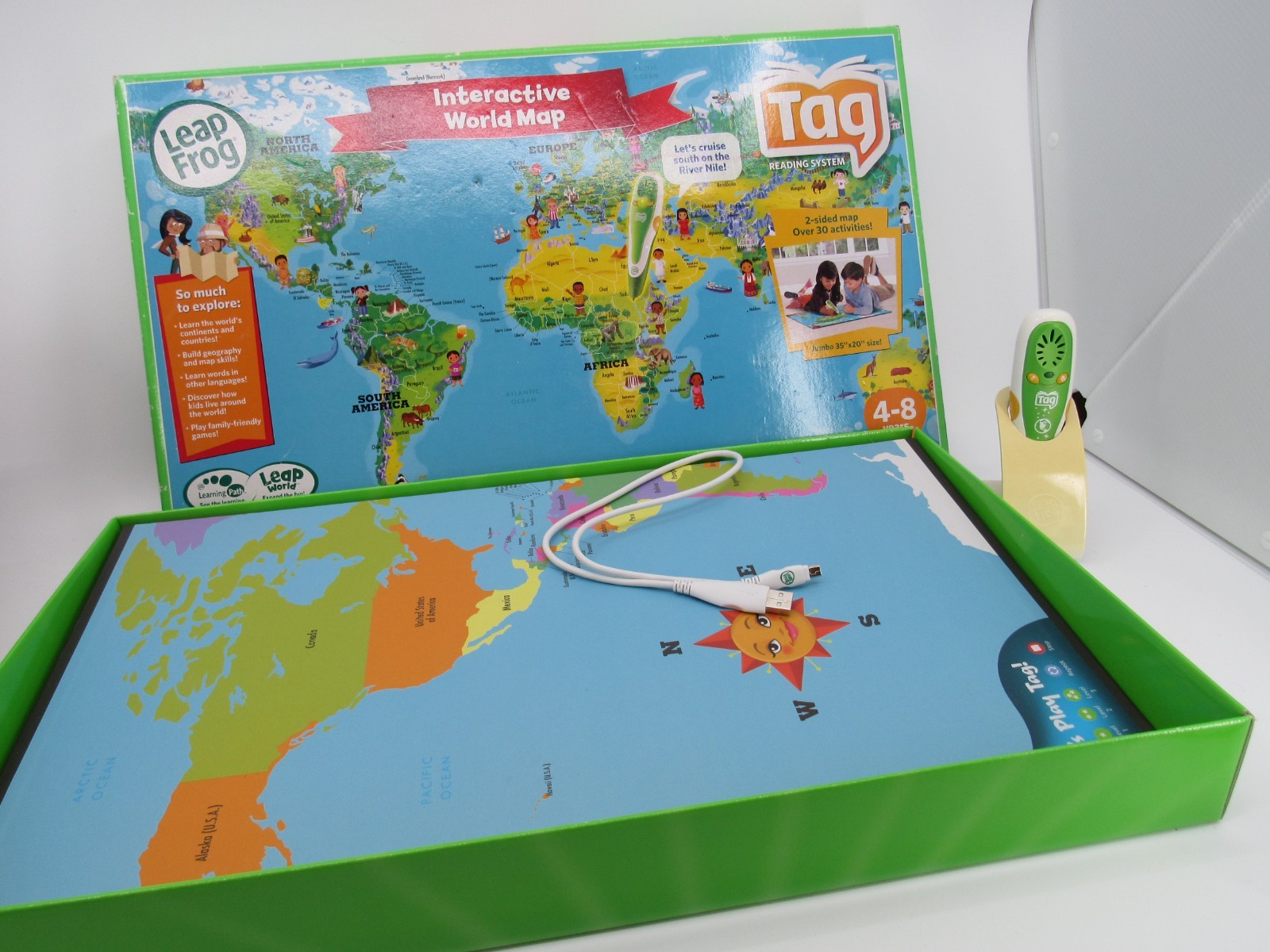 Leap Frog Interactive World Map 2 Sided Tag Read System Pen Included