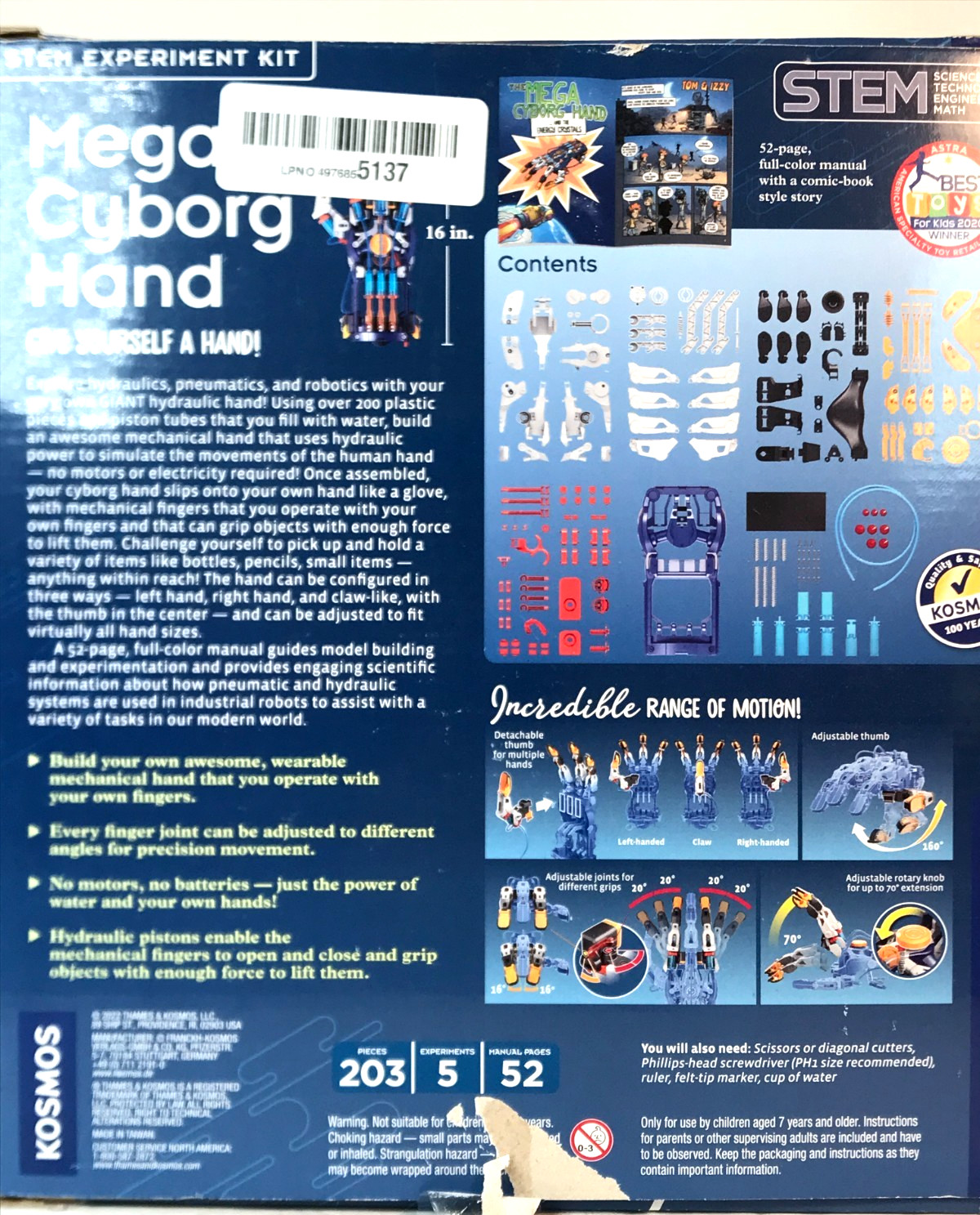 Thames & Kosmos Mega Cyborg Hand STEM Experiment Kit Wearable Robotic Hydraulic