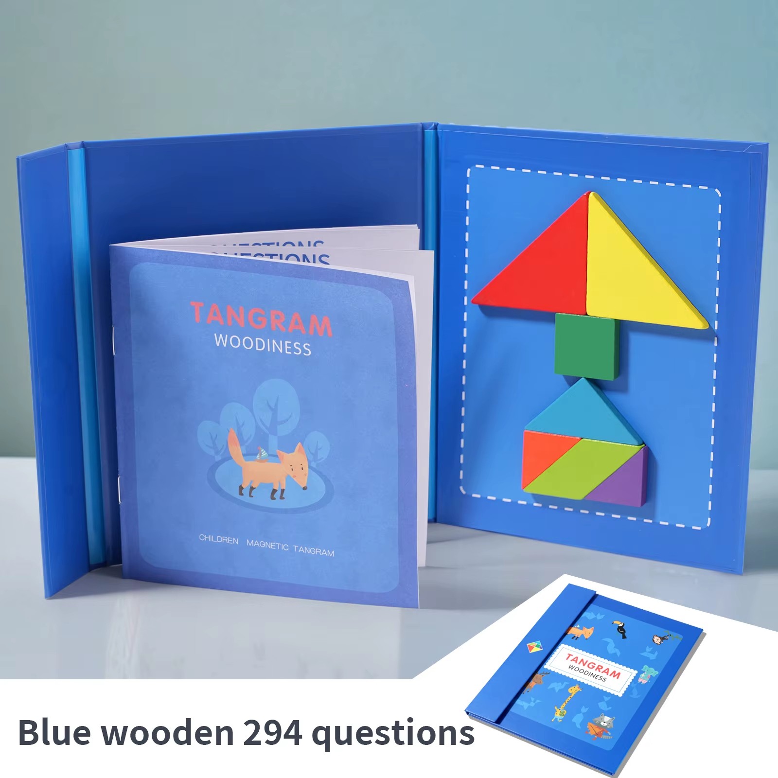 Magnetic Fractions Demonstration Book & Magnetic Wooden Tangram Block Puzzle Kit