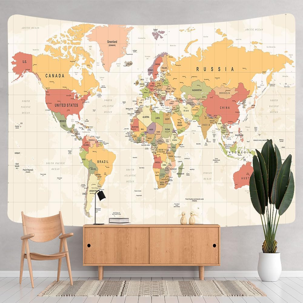 World Map Tapestry for Kids Student, Map of The World with Countries and Majo…