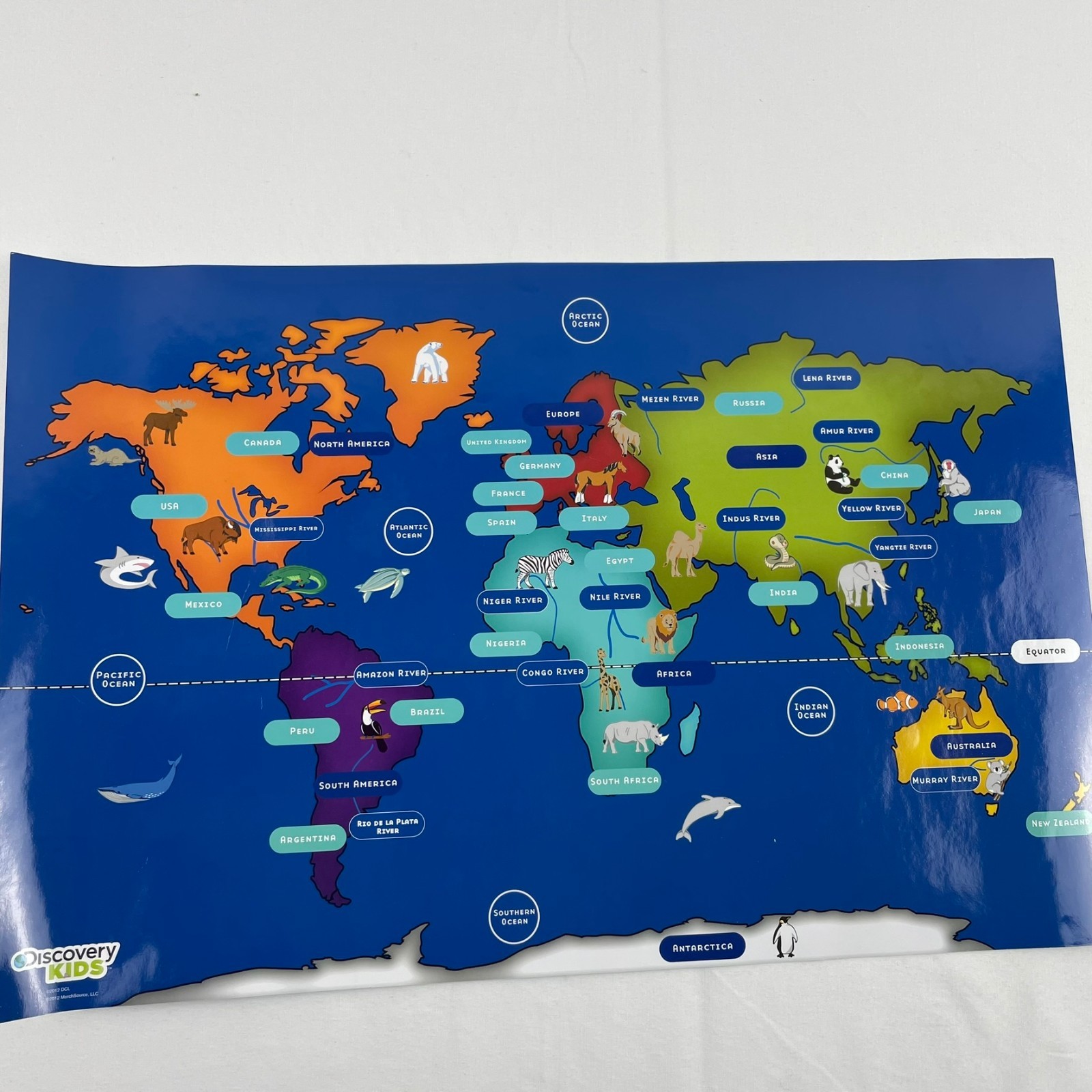 Discovery Kids Fabric Activity World Map Continents Countries Oceans