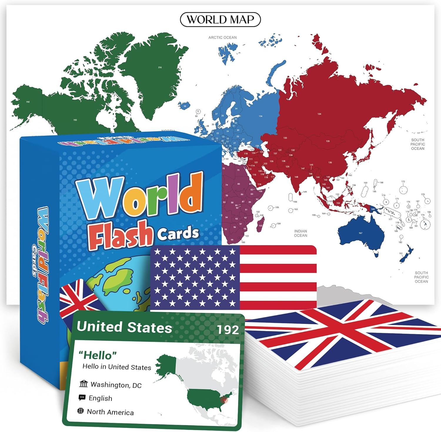 World Flags Flashcards, 245 Countries Flags, Geography Game with World Map – Edu