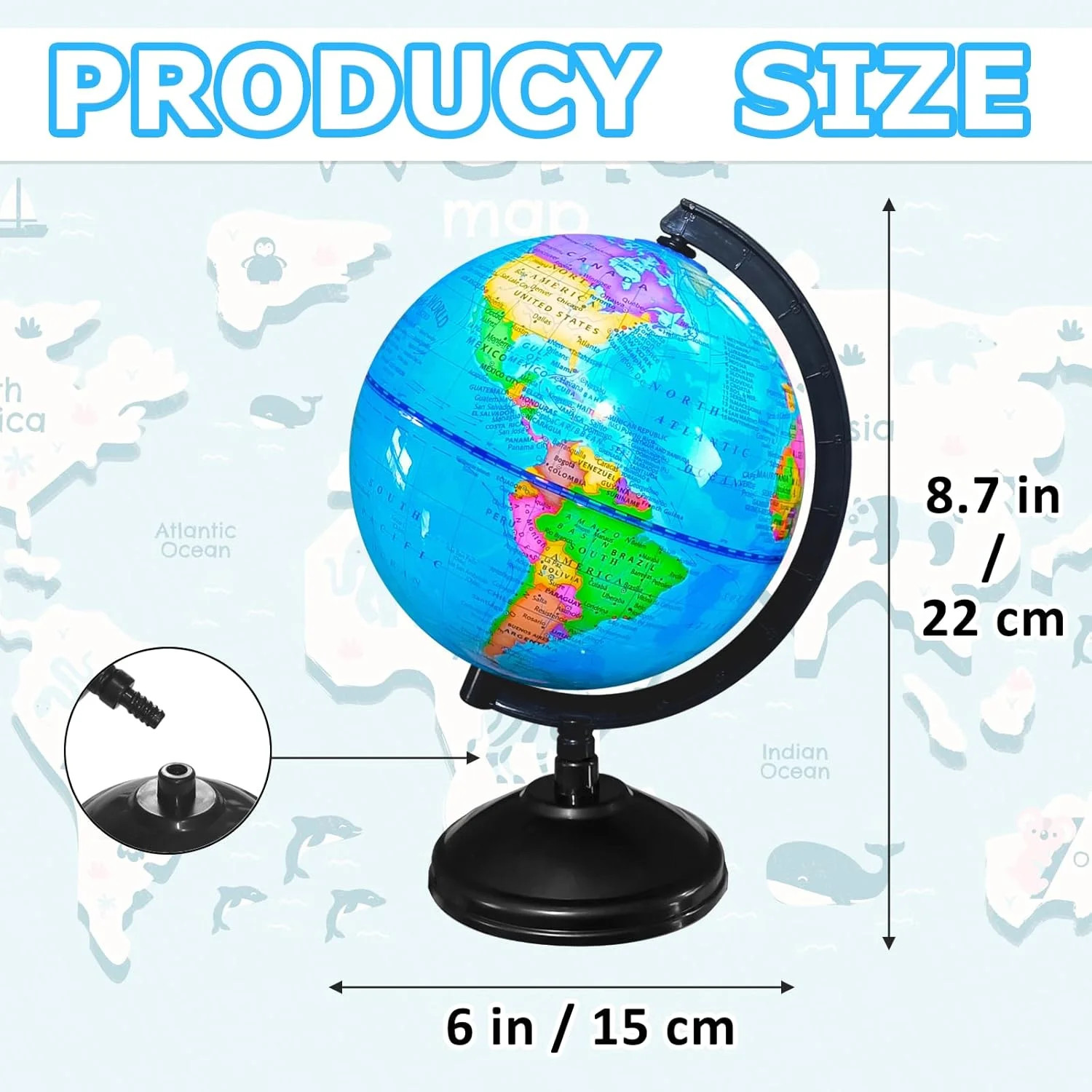 6” Geographic World Globe,Kids Educational Globes with Stand,Decorative Rotatin