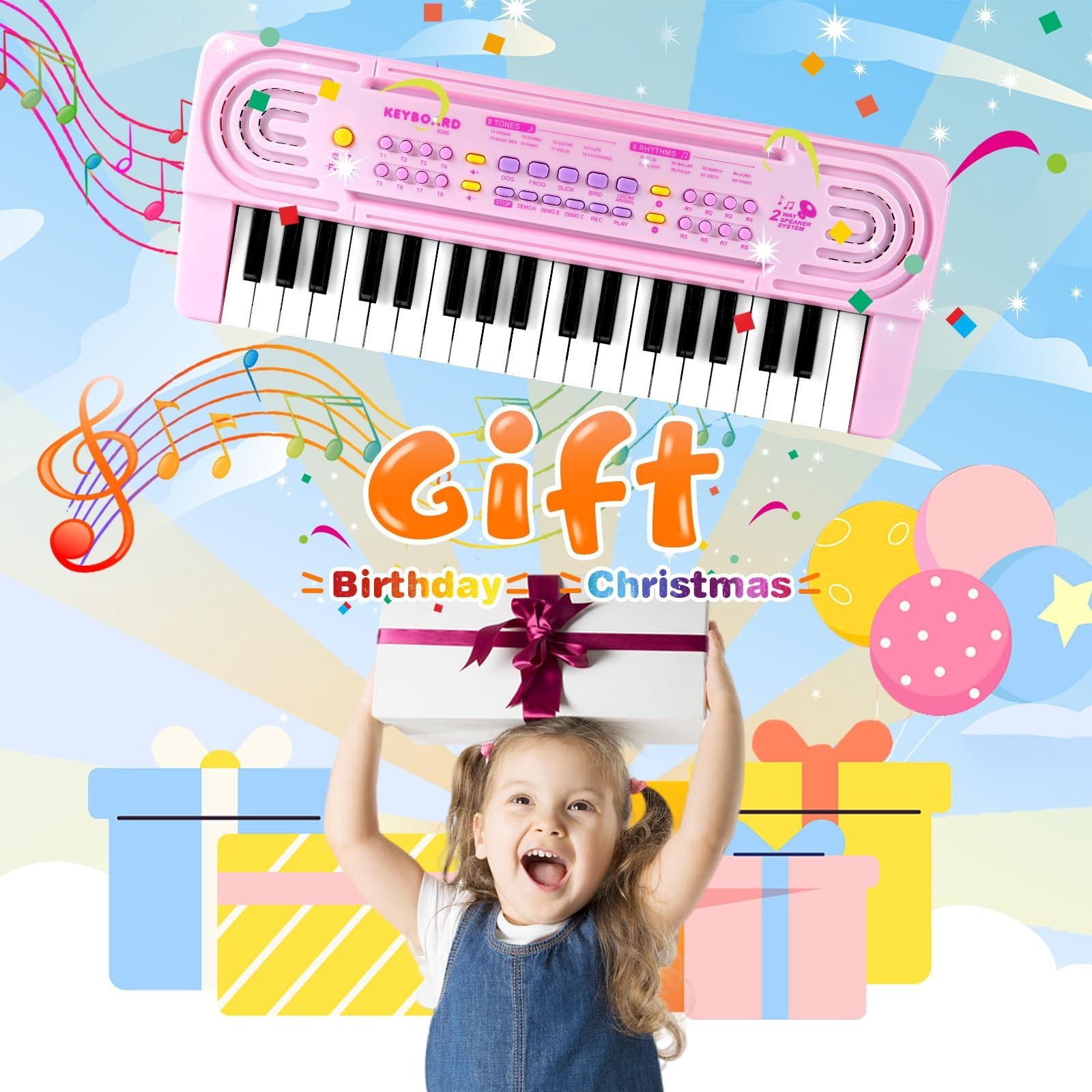 Toddler Piano Keyboard 37 Keys with Microphone – Kids Music Toy for Ages 3-8, Pi