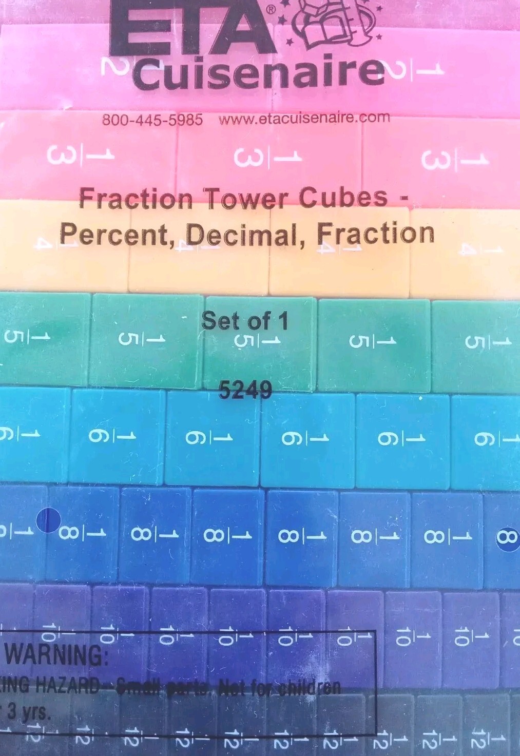 ETA Cuisenaire Fraction Tower Cubes Multicolored Fraction, Decimal, Percent