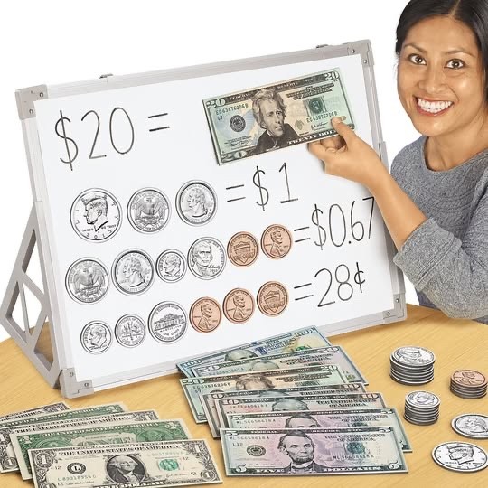 Jumbo Double Sided Magnetic Money Set 48 Pieces Classroom Math Teaching Coins