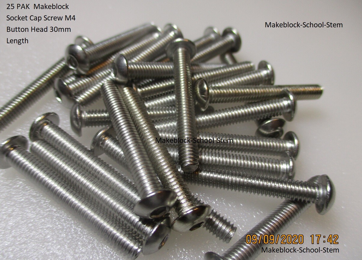 25 PAK Makeblock Socket Cap Screw M4 Button Head 30mm Length
