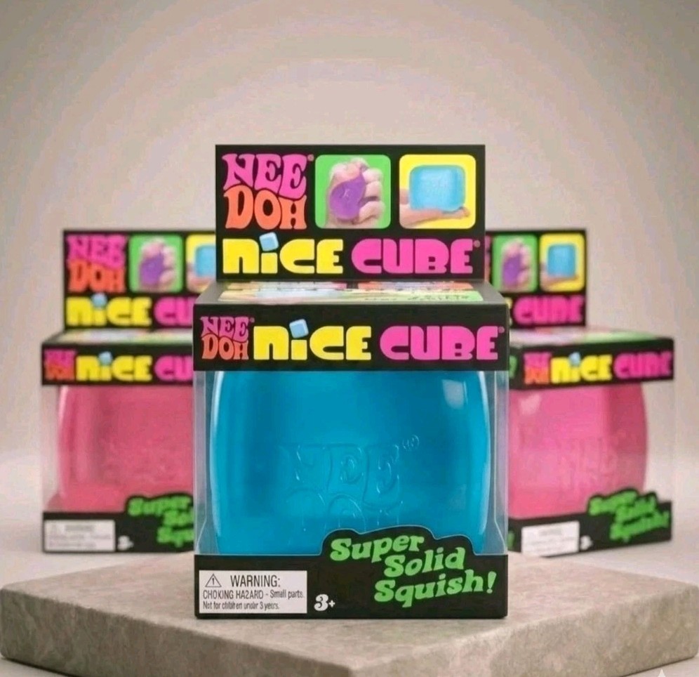 NeeDoh Nice Cube Set of 3 Super Solid Squish New Sealed Box 2 Pink, 1 Blue