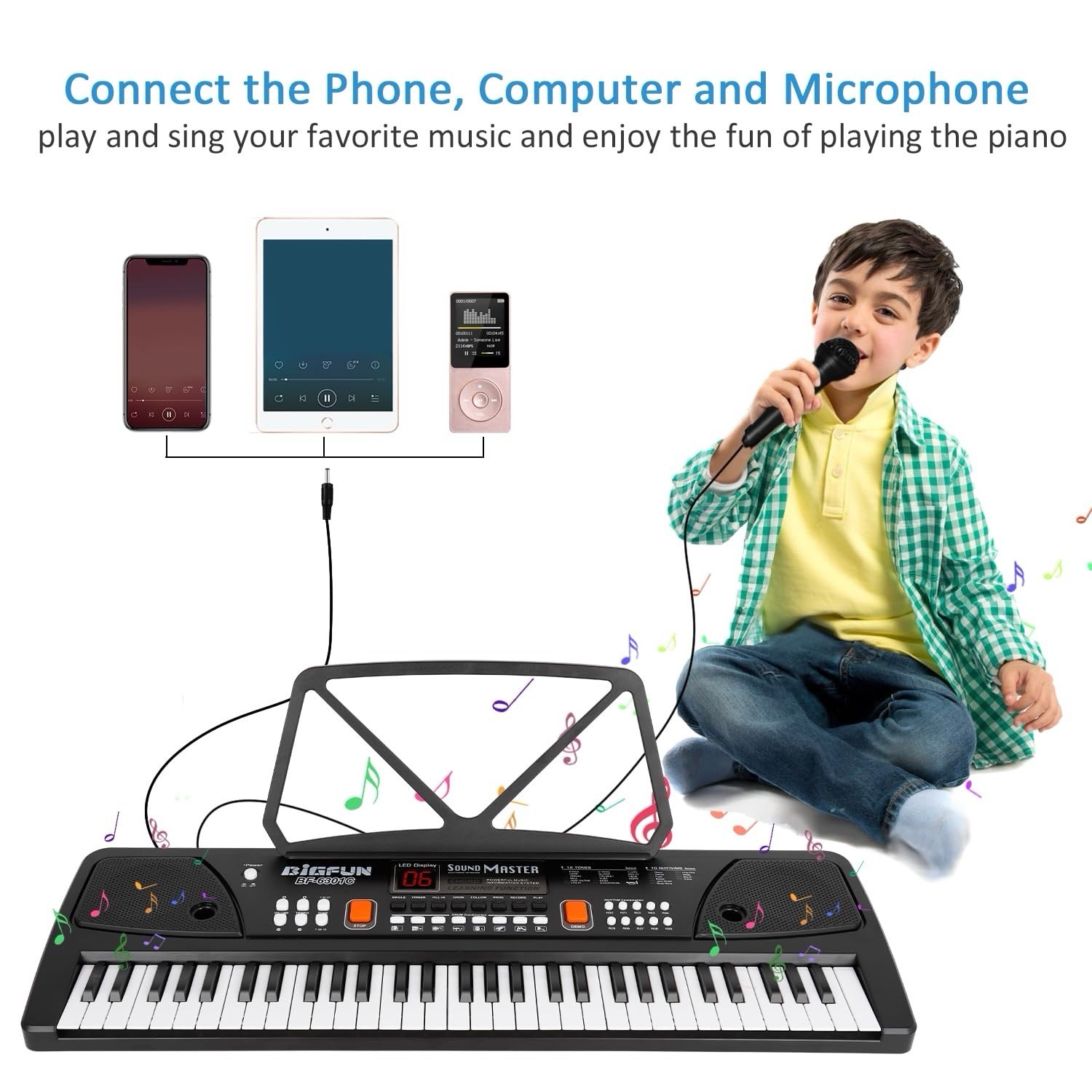 Piano for Kids with Microphone, Music Stand Piano Toys for Boys Girls Ages 3-12