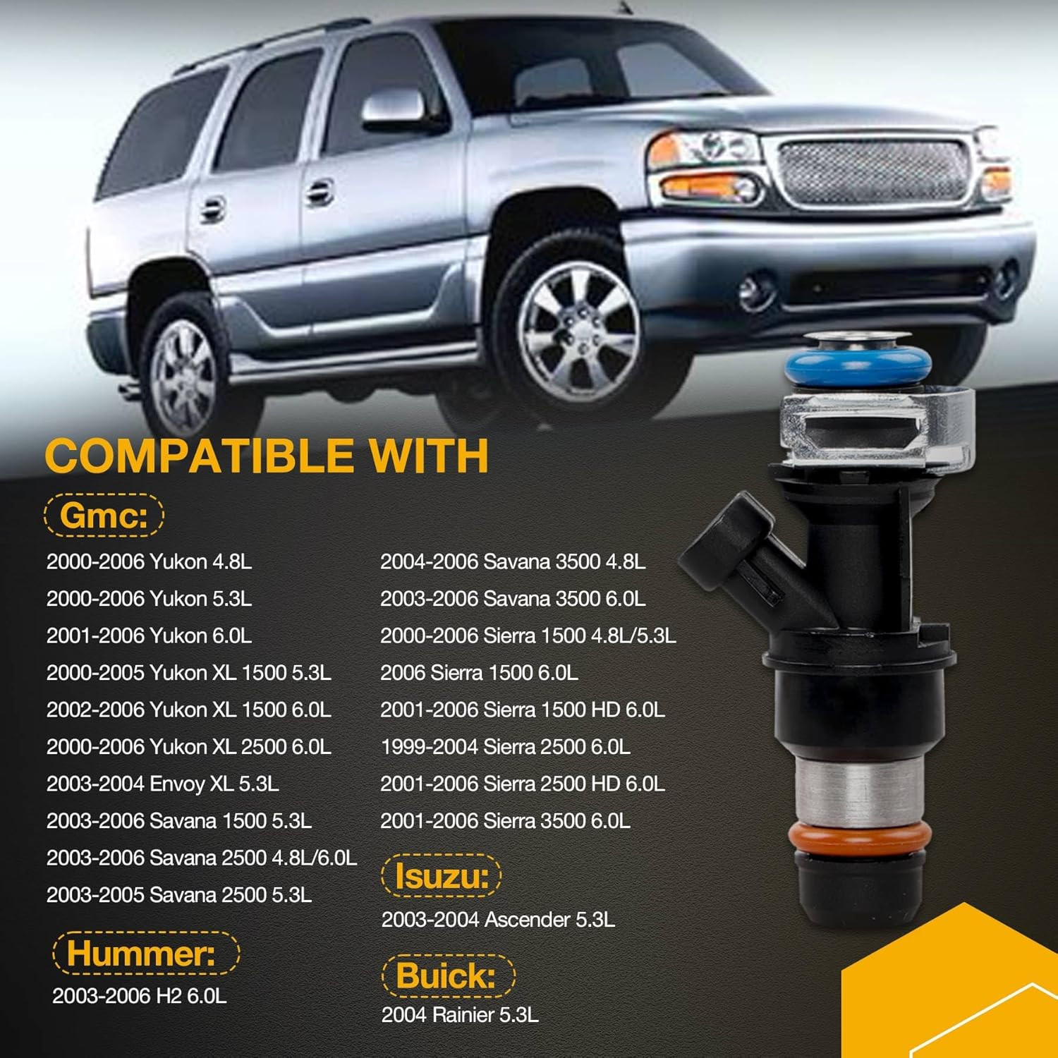 4.8 5.3 6.0 Fuel Injector 4 Holes 8Pcs, Compatible with 1999-2006 Chevrolet Silv