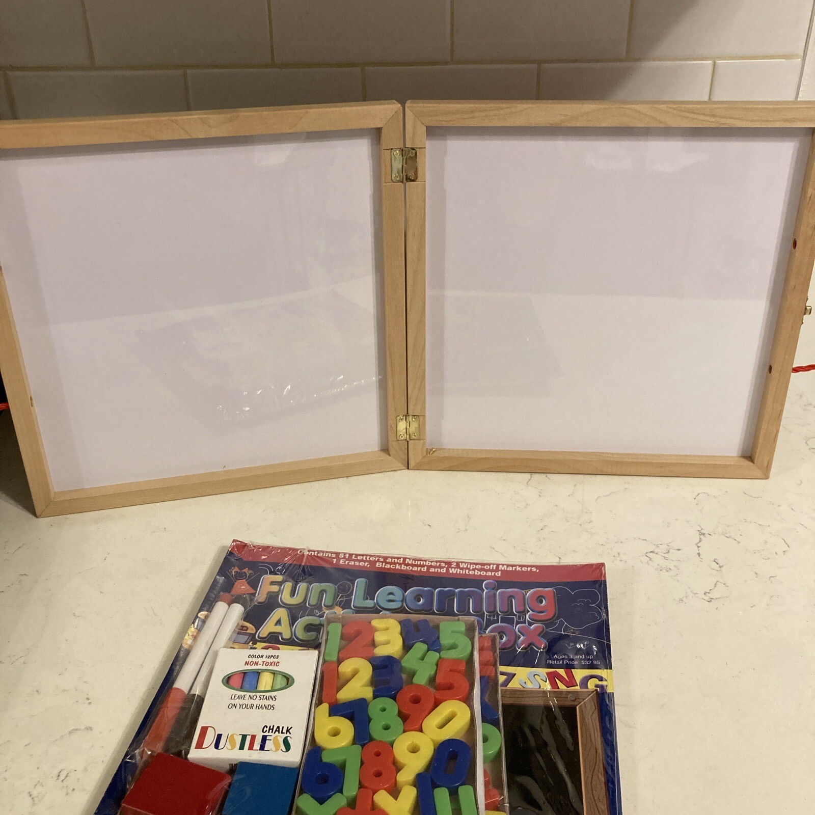 MAGNETIC Alphabet Letters Numbers Activity CASE Kids White Blackboard Chalk Gift
