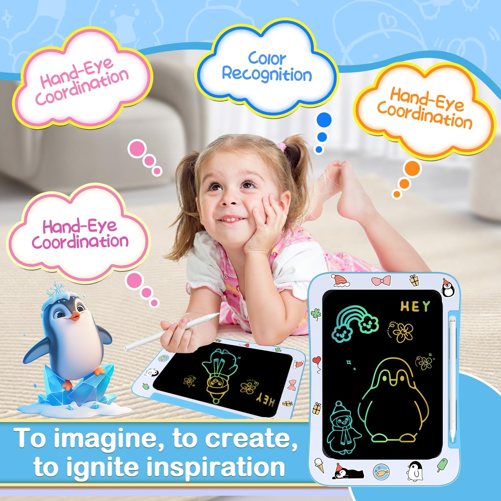 Genialba LCD Writing Tablet for Kids, Colorful Screen Drawing Board Blue