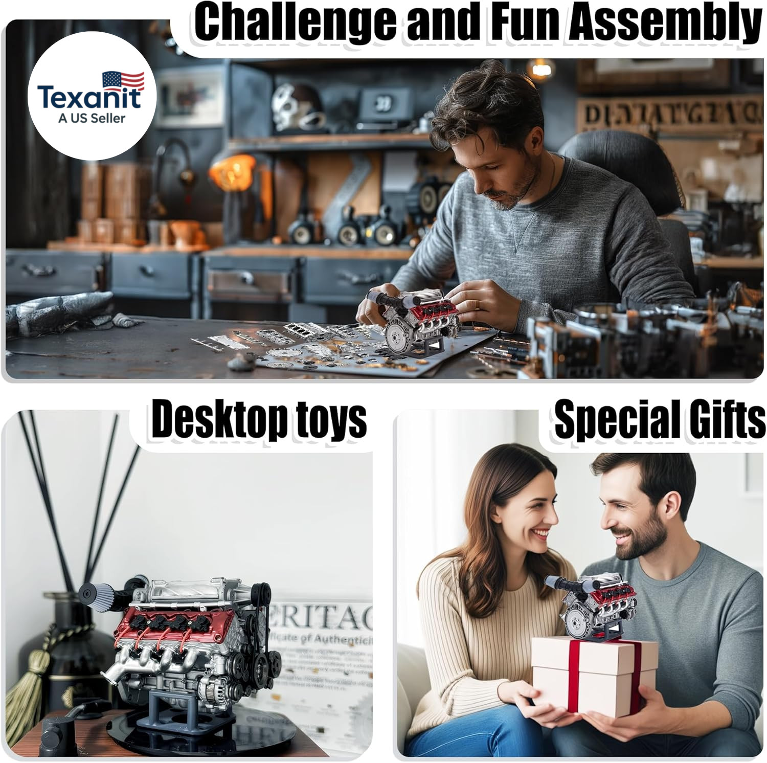 MAD Cison Mini V8 Engine Kit That Runs – Small Engine Building Kit for Adults, S