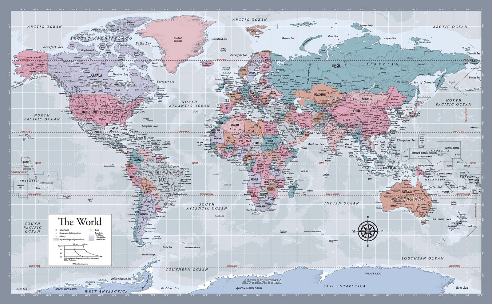 2 Pack – World Map Poster & USA Map Chart [Purple] (LAMINATED, 18″ x 29″)