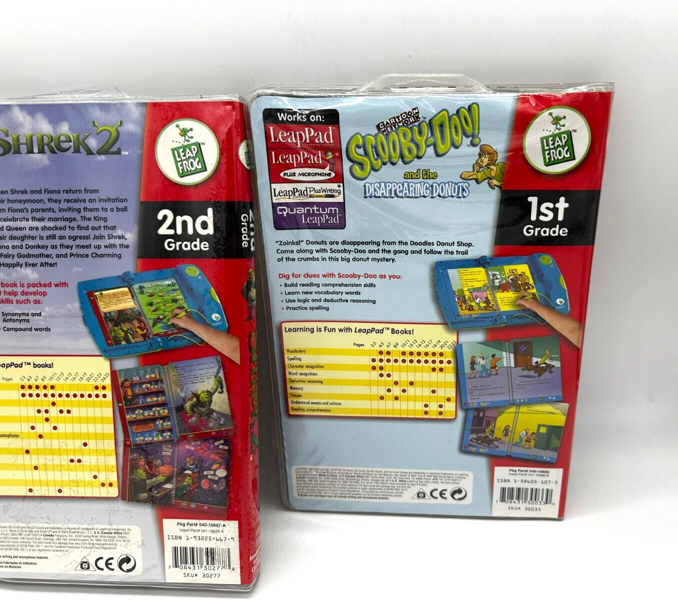 Lot 3 NEW Leap Frog Interactive Book & Cartridge SpongeBob, Scooby-Doo, Shrek 2