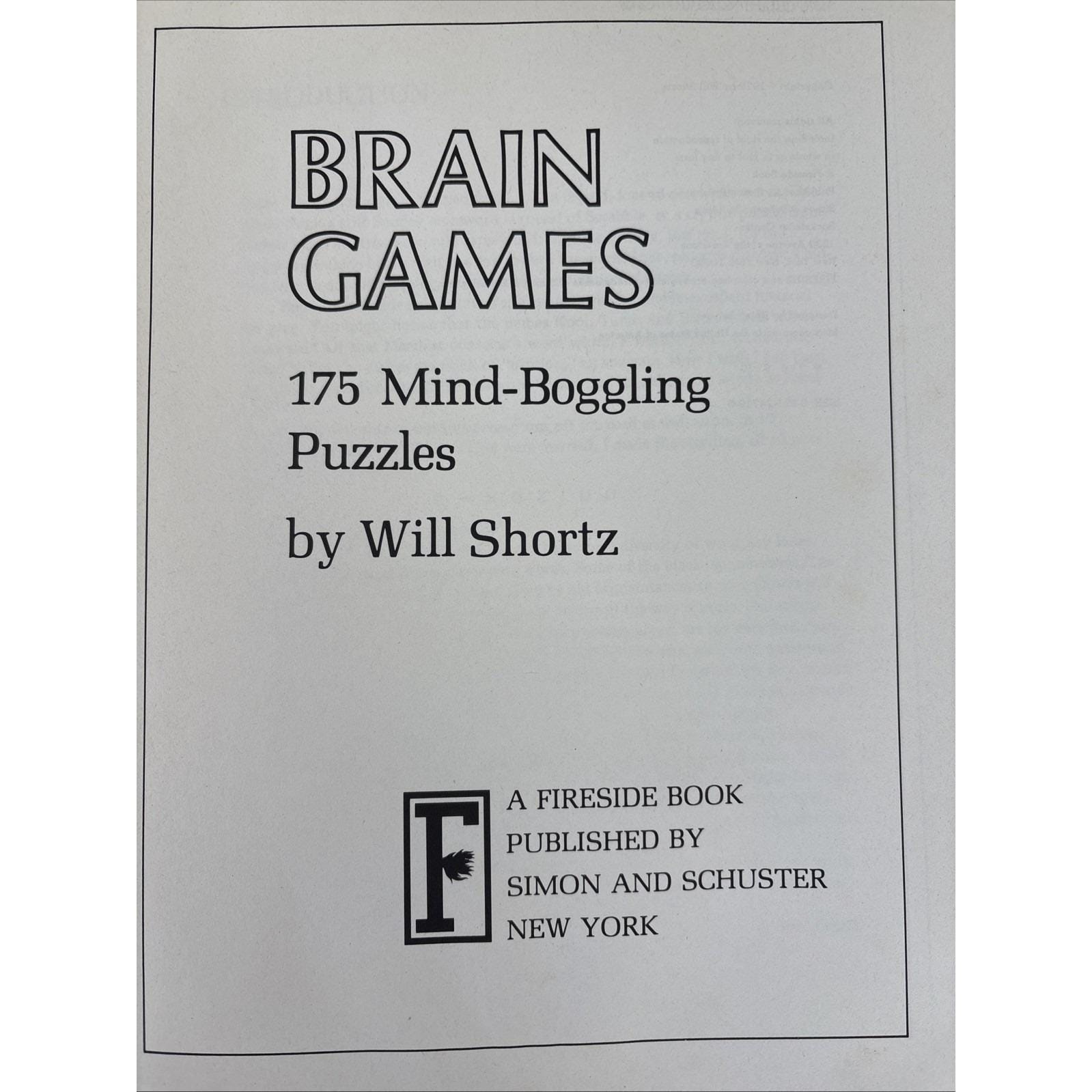 Brain Games Book by Wil Shortz Vintage 1979 70s 175 Mind Boggling Puzzles Speech