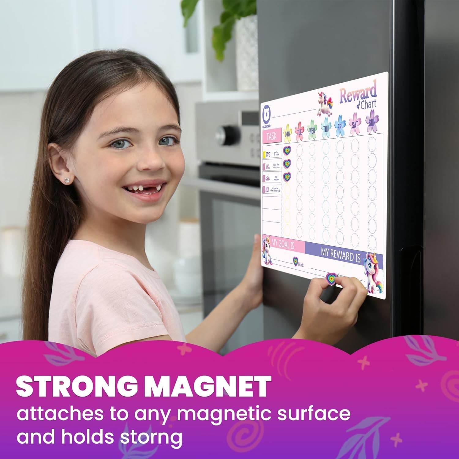 Magnetic Kids Chore Chart – Behavior Chore Chart for Kids at Home – Pink Rewa…