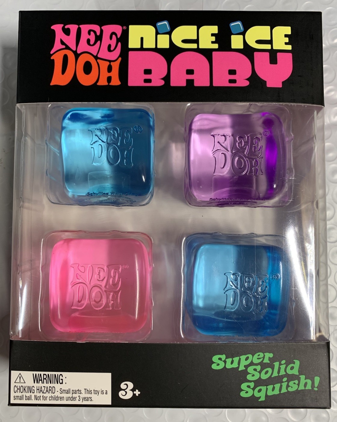 NeeDoh Nice Ice Baby 4 Pack SEALED Mini Nice Ice Cubes 2 Blue, 1 Pink, 1 Purple