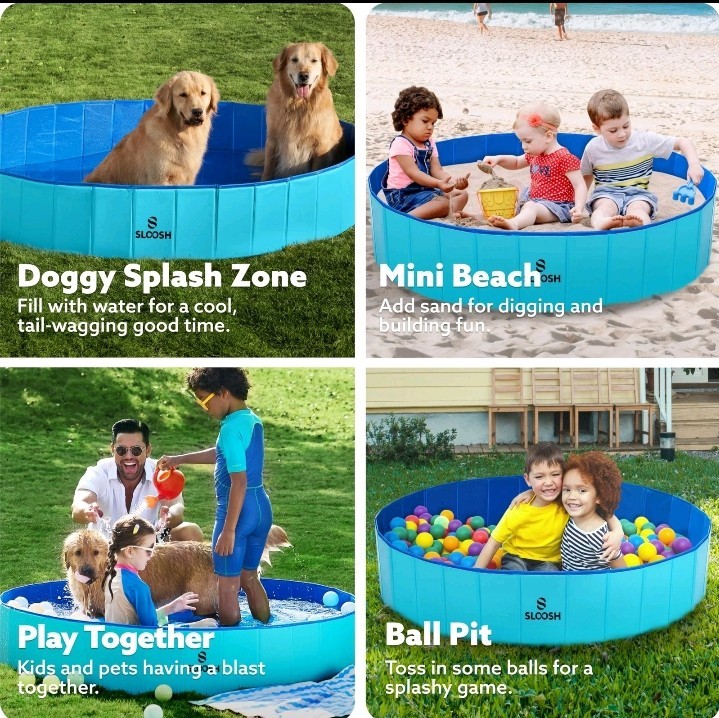 SLOOSH Foldable Dog Kiddie Pool – Portable Hard Plastic Doggie Swimming Pool..C1