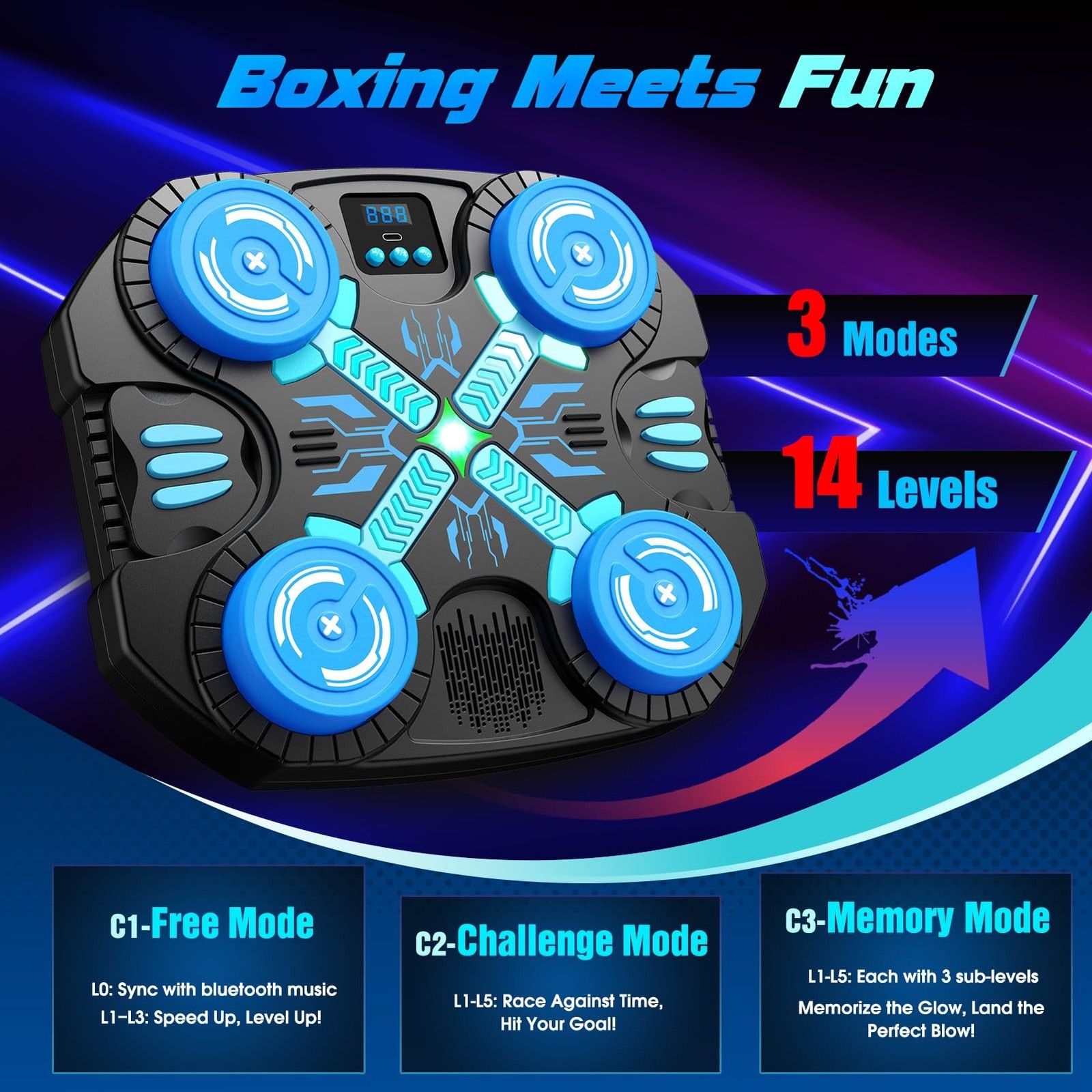 Boxing Machine with Music for Kids Sports Toy-3 Game Modes & 14 Levels, 4 5 6…