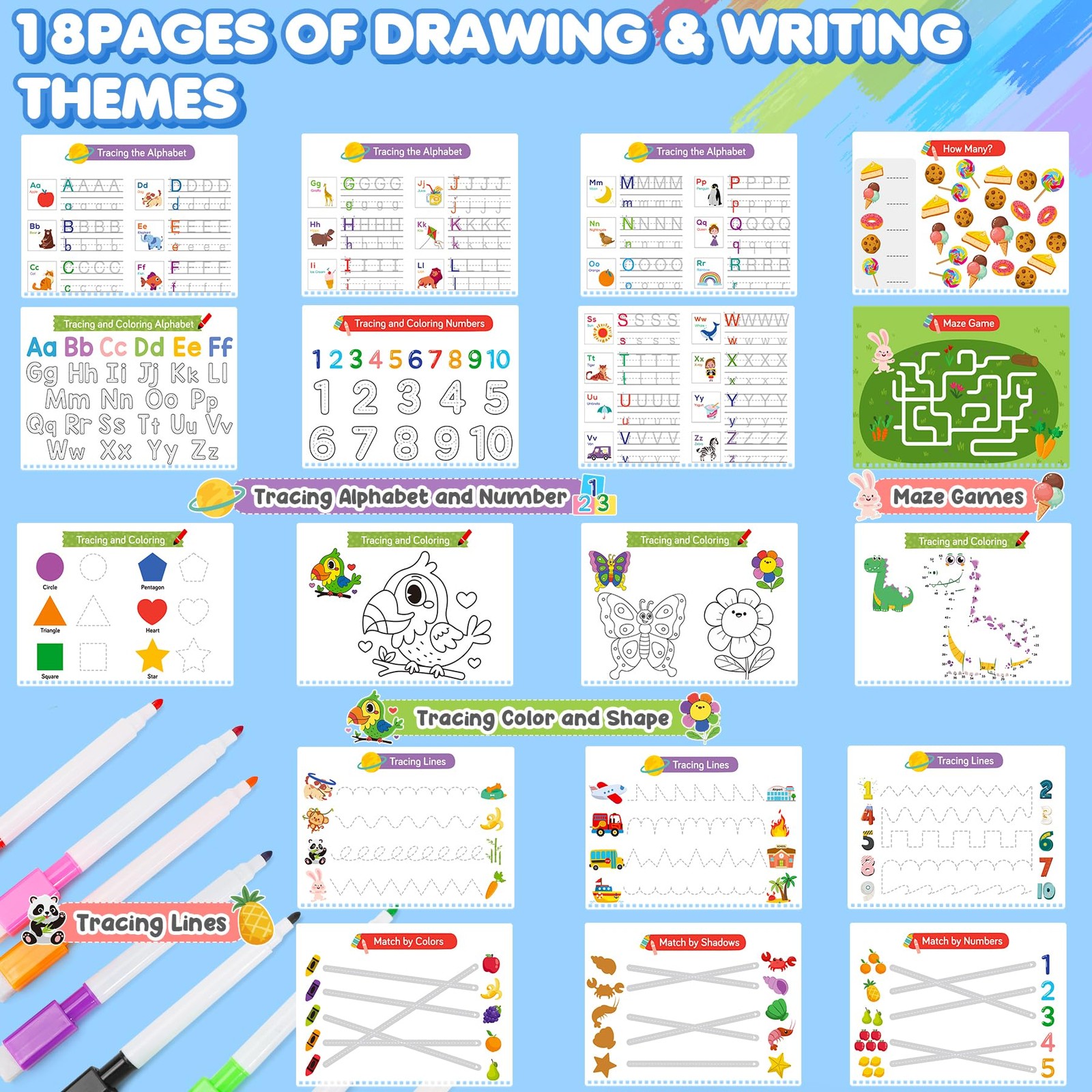 Busy Book for Toddlers 3-5, Preschool Learning Large-36 Themes, Multicolored