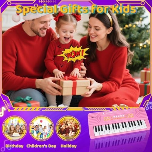 37-Key Pink Piano Keyboard Toy with Microphone – Perfect Gift for Kids 3-7 Years
