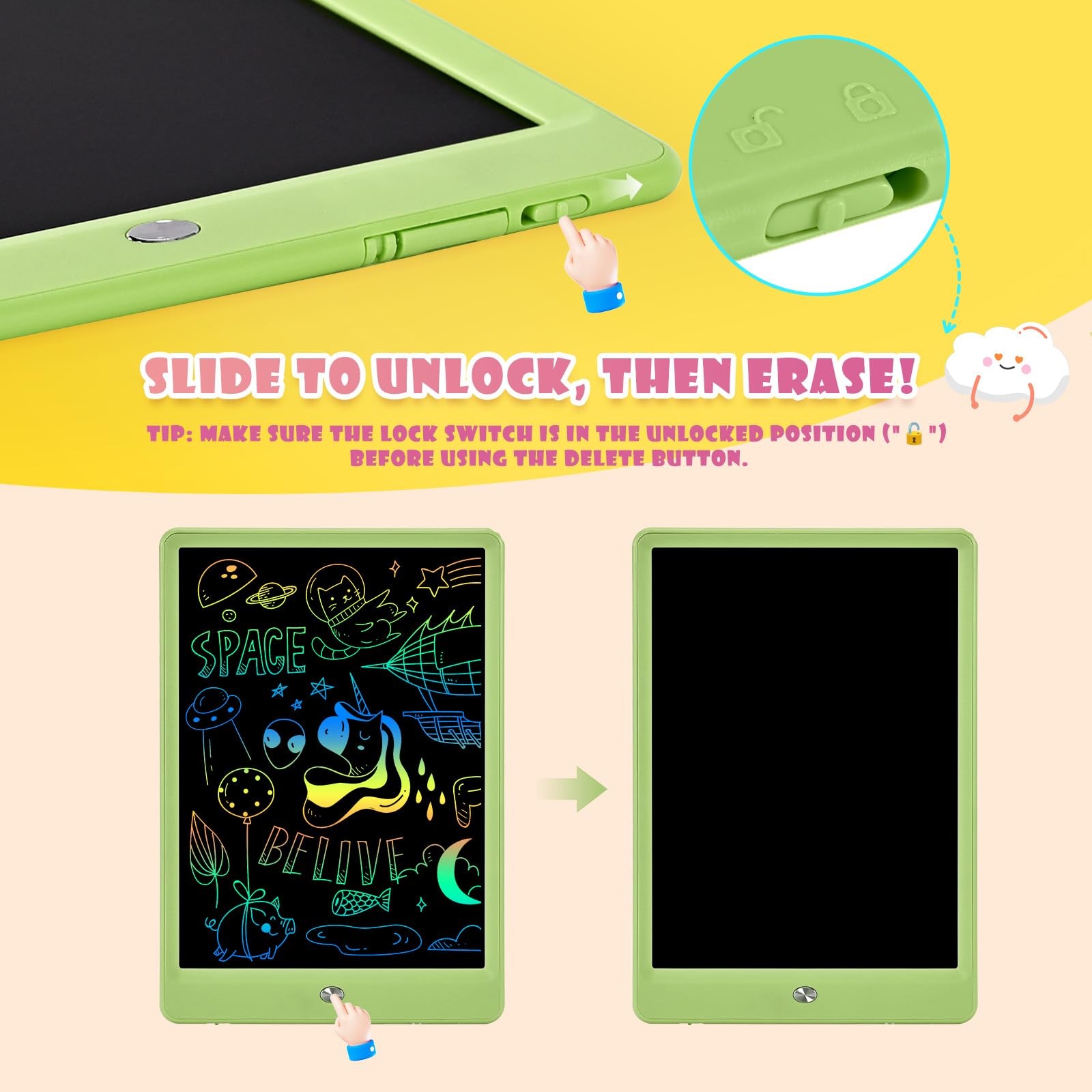 EooCoo LCD Writing Tablet for Kids, Valentine Gifts 10 Inch Green