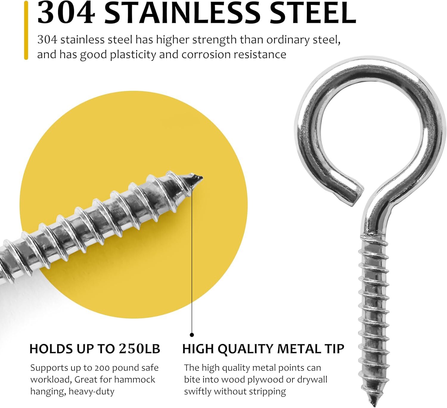 12 Pcs Screws Eye Hooks 2.56 Inch 304 Stainless Steel Heavy Duty Eye Hooks