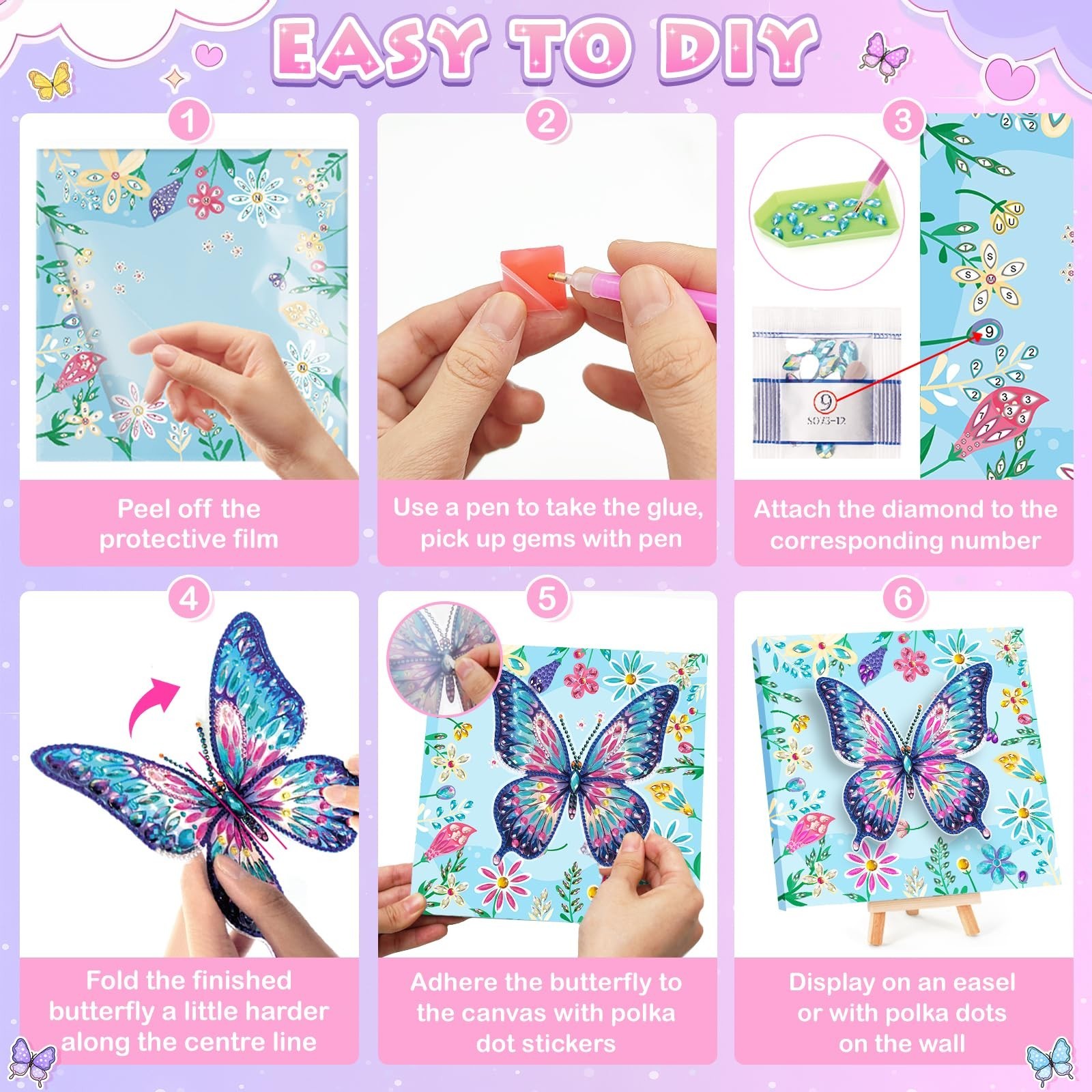 Crafts for Girls 8-12 – Make Your Own Butterfly Diamond Art Kits for Kids – A…