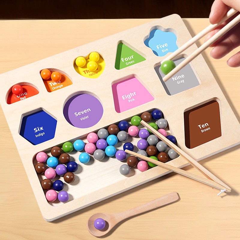 59PC Wooden Bead Counting Math Board Matching Color Sorting Game for Age 3+ Kids