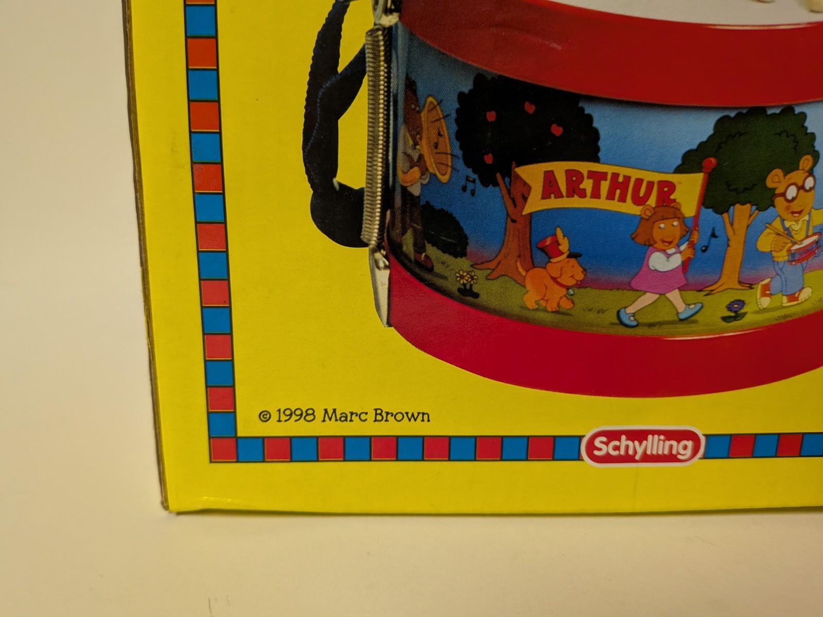 Vintage ARTHUR Schylling Tin Drum Toy w/ Drumsticks Adjustable Strap 1998 PBS