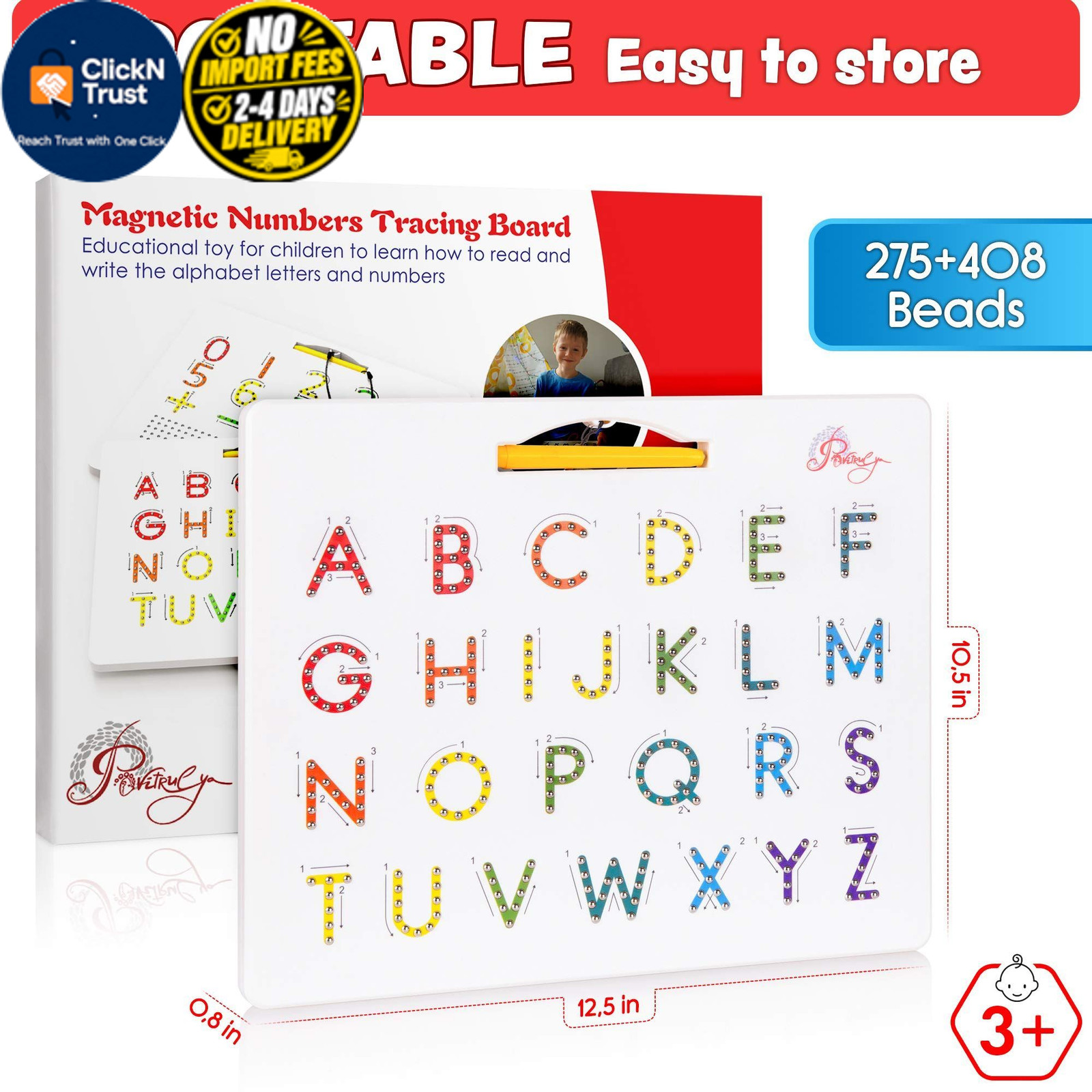 Magnetic Alphabet Tracing Board – double sided letters & Small, Multicolor