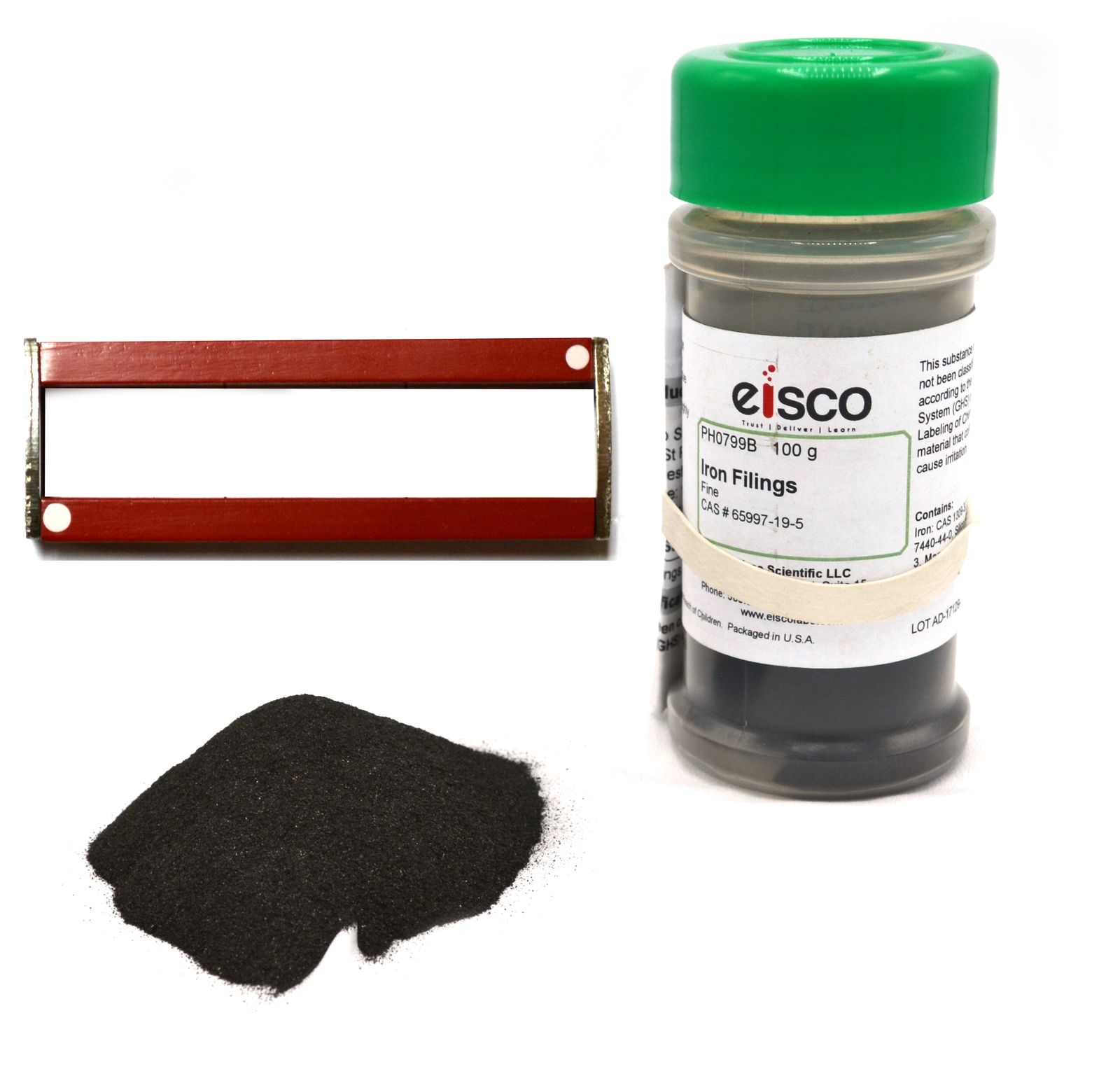 Fine Iron Filings and Magnet Set – 100g Filings in Sprinkler Jar w/ 2 Magnets