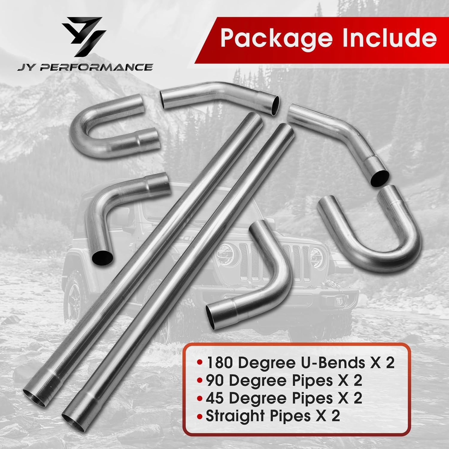 JY PERFORMANCE 2.5 Inch Universal T304 Stainless Steel Exhaust Pipe Tubing Kit 1