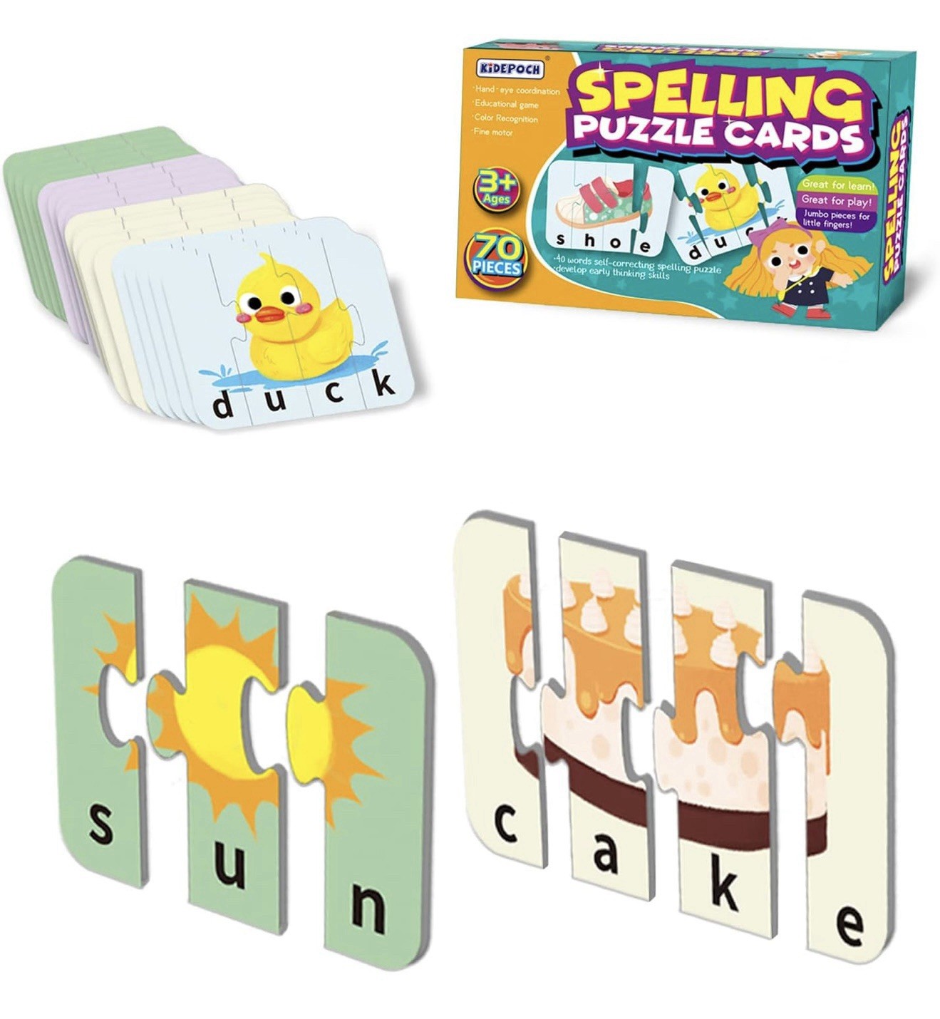 Kidepoch Spelling Puzzle Cards Educational Game 70 pieces