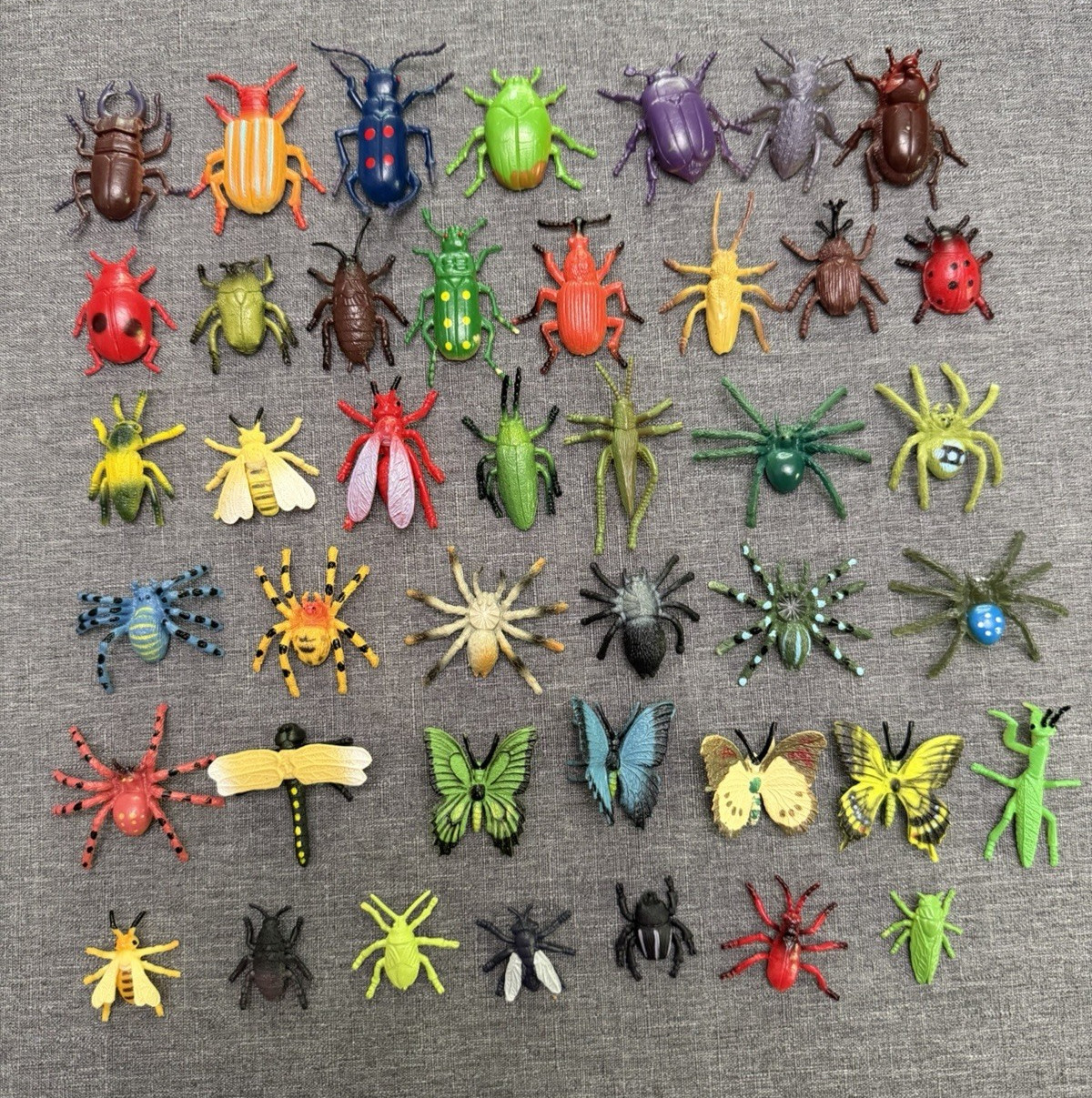 Plastic Rubber Insects Lot of 42 Beetles Butterflies Spiders Grasshopper