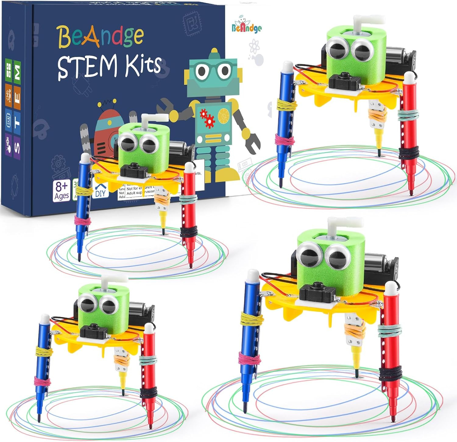 Bulk STEM Craft Kits for Kids 8-12: 4-Pack Doodling Robot Building Kits, Classro