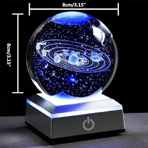 3D Solar System Crystal Ball with LED Colorful Lighting Touch Base, Modern2