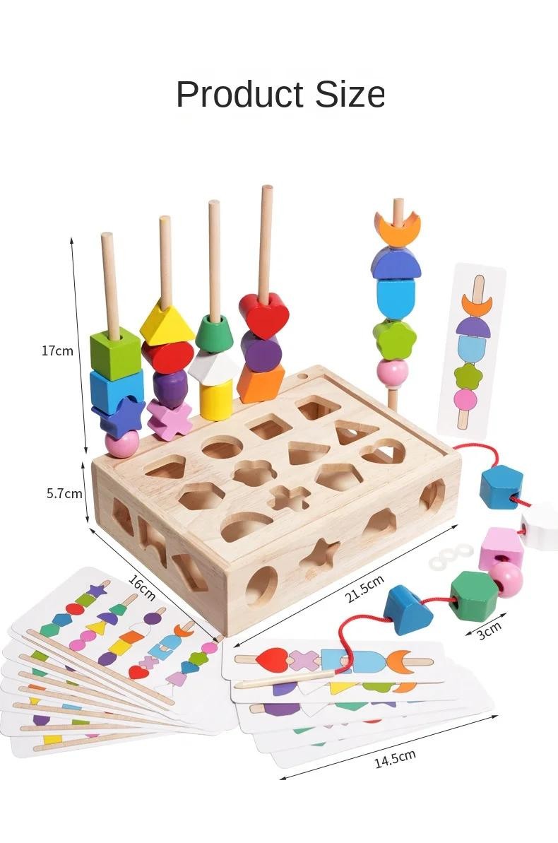 Montessori Wooden Sorting Blocks Color Shape Matching Educational Kids Early Toy