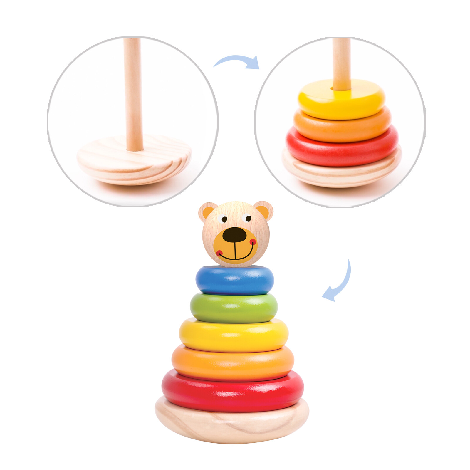TOOKYLAND Wooden Bear Wobble Stacker – 7pcs Stacking Tower Toy, Ages 12m+