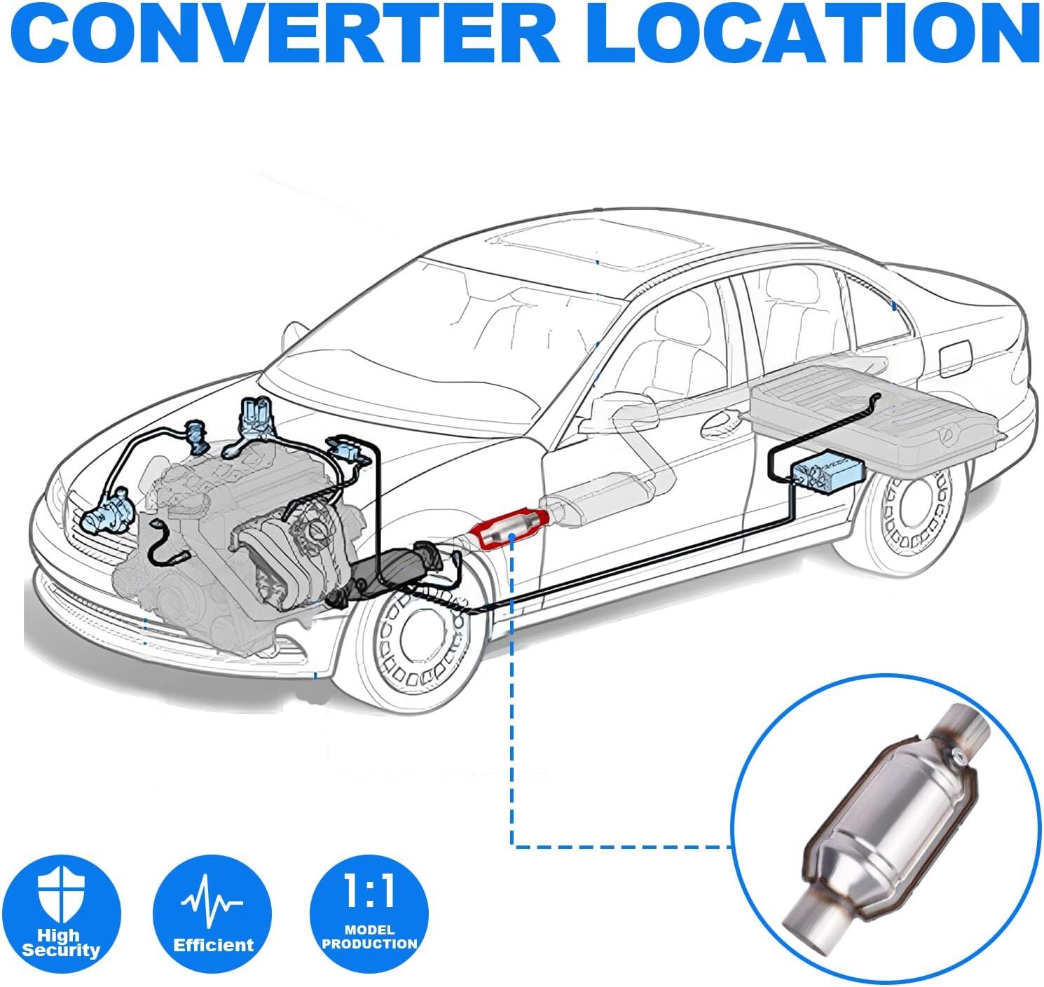 2.5″ Universal Catalytic Converter, 2.5 Inch Inlet/Outle Cat Converter with O2