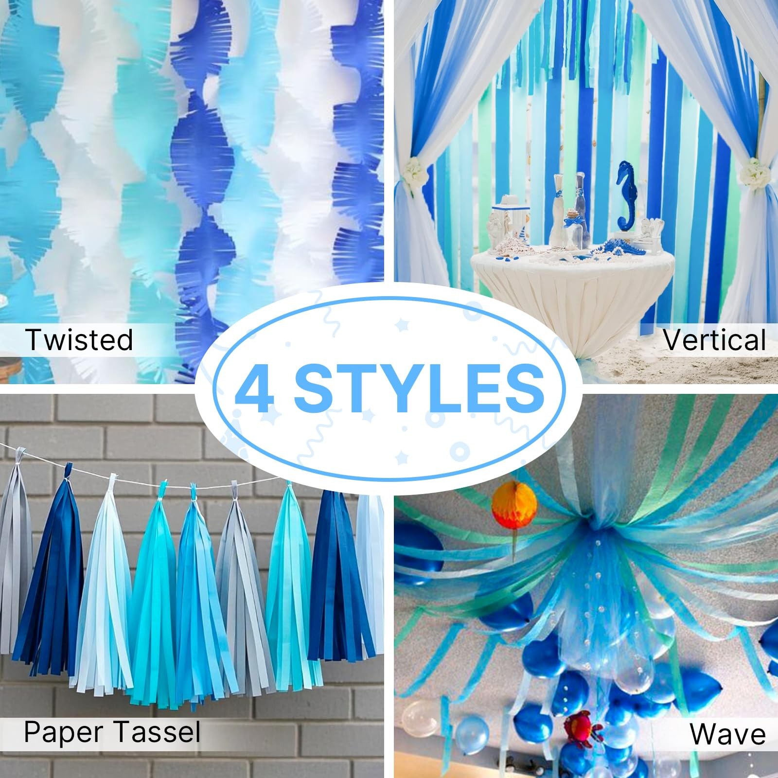 PartyWoo Crepe Paper Streamers 6 Rolls 492 ft Pack of Blue 6 Rolls,
