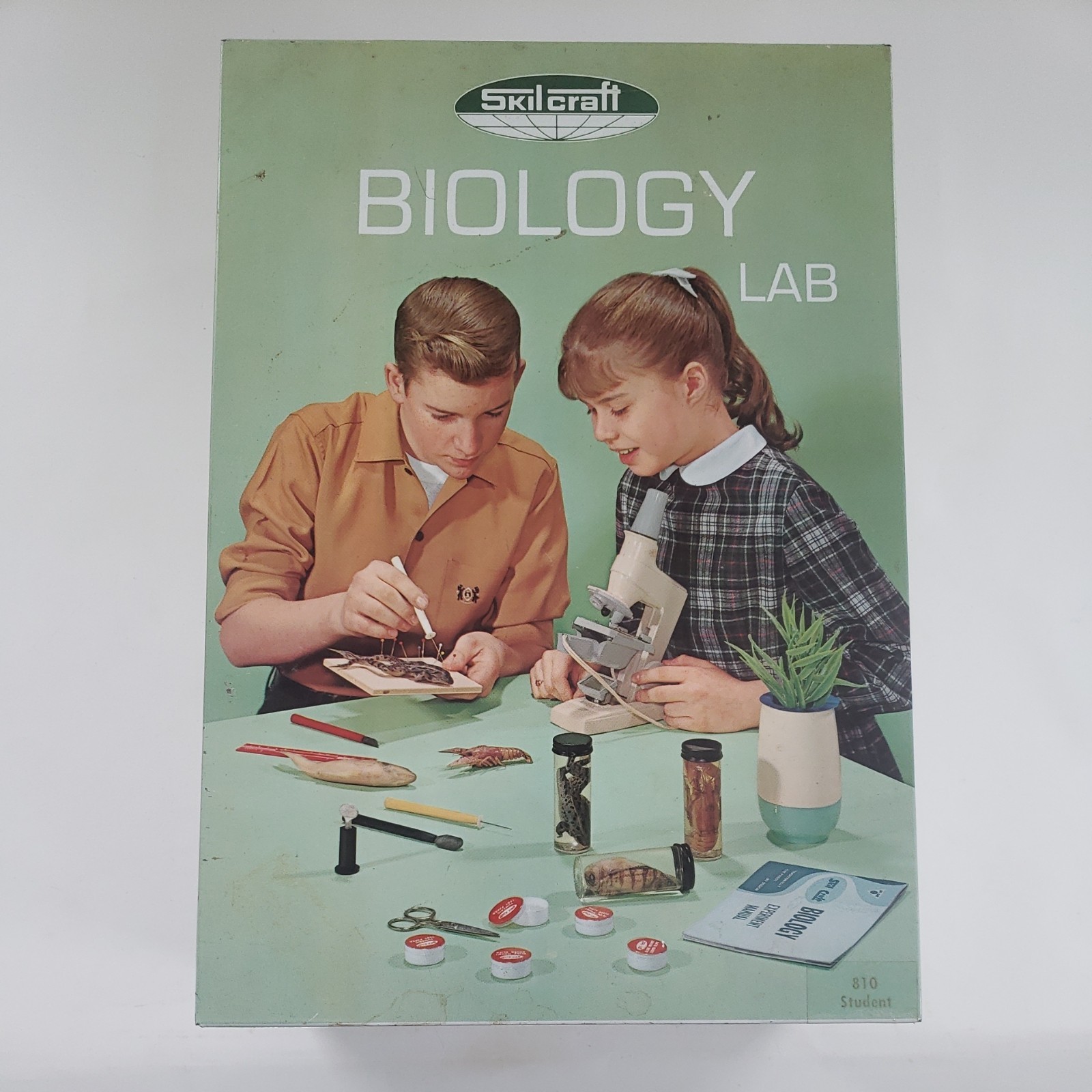 1960s SkilCraft Biology Lab Set Metal Hinged Case dissect hydroponics chemistry