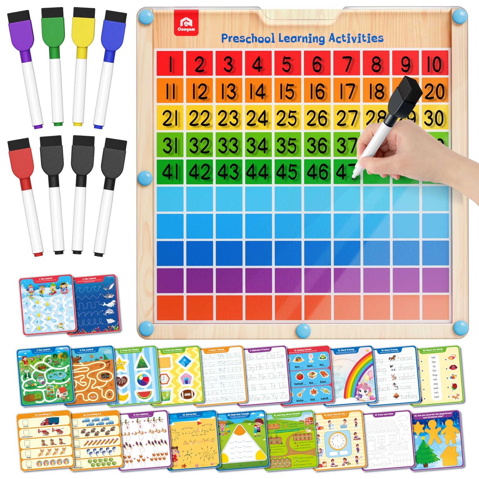 Coogam Handwriting Hundred Medium to Large, Red, Green, Blue, Purple, Yellow